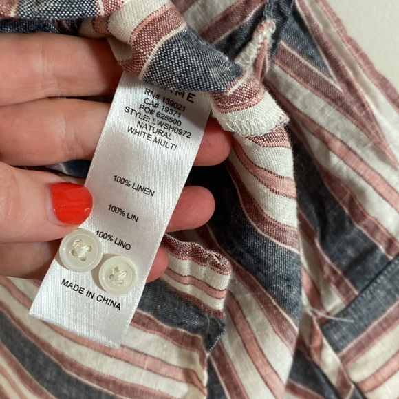frame denim Frame Bib Striped button up  Linen Shirt - Natural White Multi - Picture 2 of 5